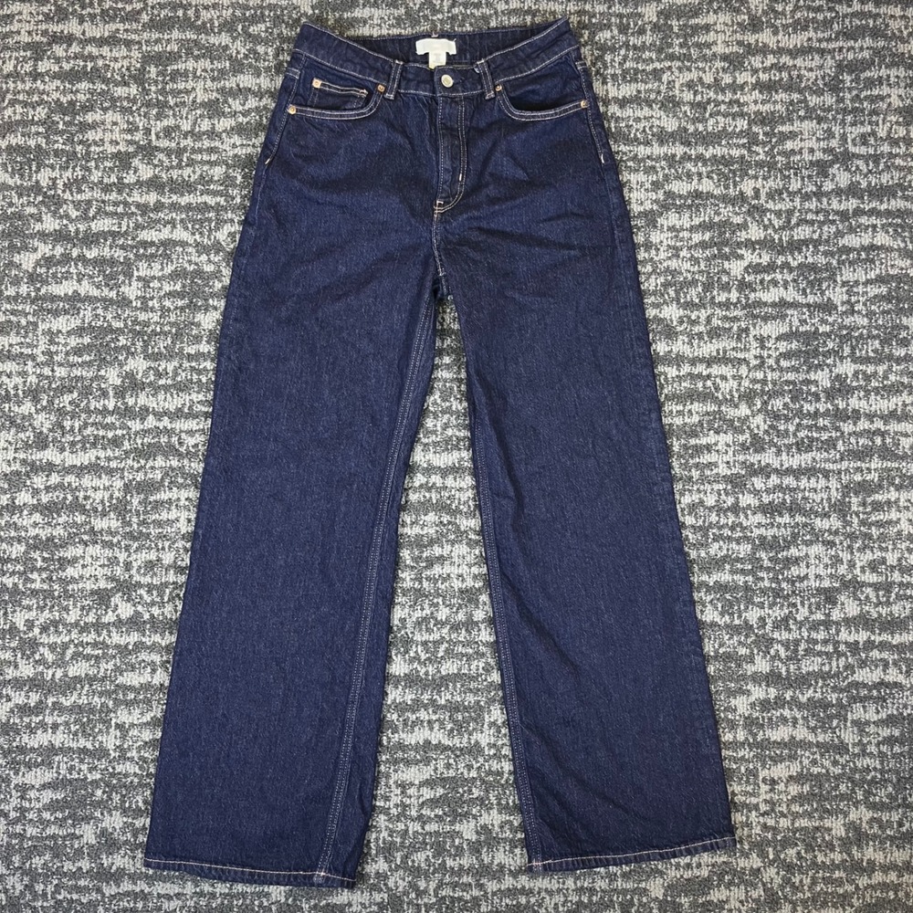 H&M Wide Leg Jeans Womens Size 8 Indigo Blue High Rise Denim 1045459 2